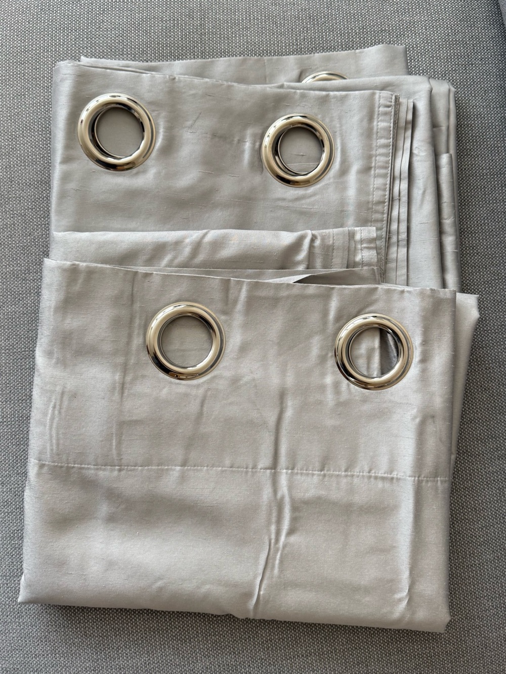 Two West Elm Silk Light Gray Grommet Curtain Panels 84x 48